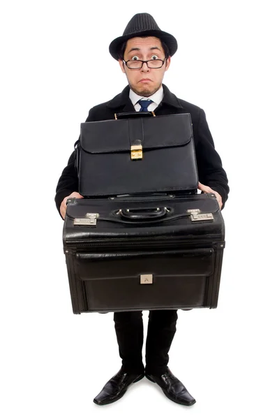 Joven sosteniendo bolsas aisladas en blanco — Foto de Stock