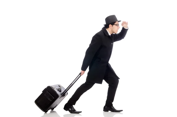 Joven sosteniendo bolsas aisladas en blanco — Foto de Stock