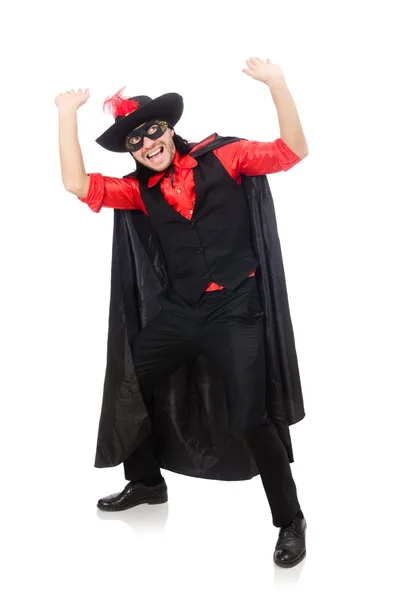 Jeune homme en manteau de carnaval isolé sur blanc — Photo