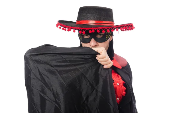 Joven con abrigo de carnaval aislado en blanco — Foto de Stock