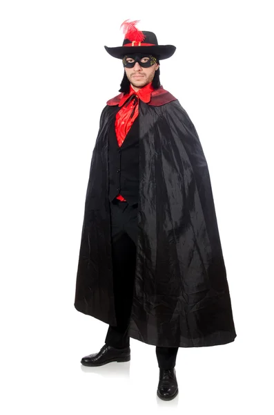 Young man in carnival coat isolated on white — Stock Photo, Image