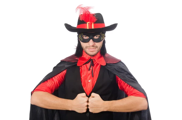 Jeune homme en manteau de carnaval isolé sur blanc — Photo