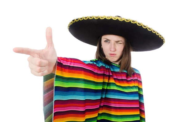 Vrij Mexicaans meisje in levendige pocho geïsoleerd op wit — Stockfoto