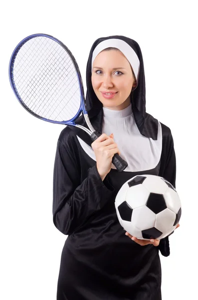 Jolie nonne avec équipement sportif isolé sur blanc — Photo