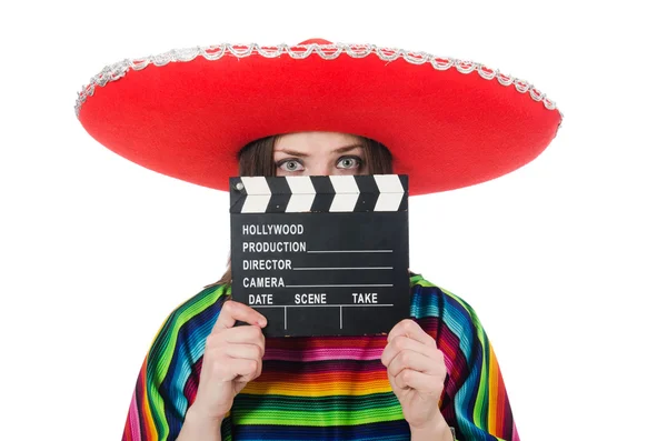 Canlı poço giyen güzel Meksikalı kız beyazlar içinde izole edilmiş. — Stok fotoğraf