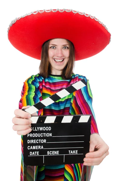 Menina mexicana bonita em pocho vívido isolado em branco — Fotografia de Stock