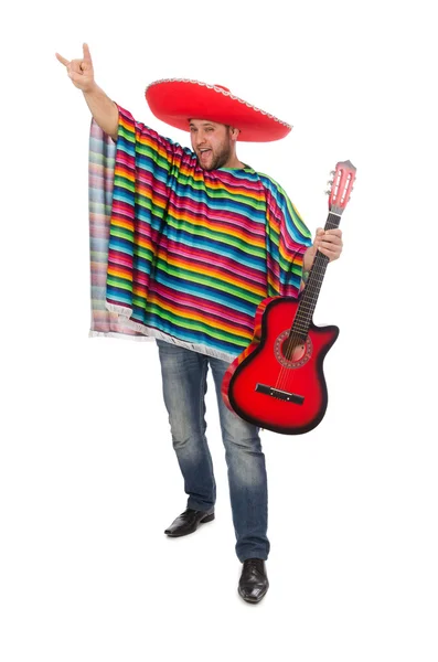 Grappig Mexicaans met gitaar geïsoleerd op wit — Stockfoto