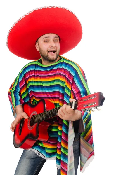 Funny mexican with guitar isolated on white — Stock Photo, Image