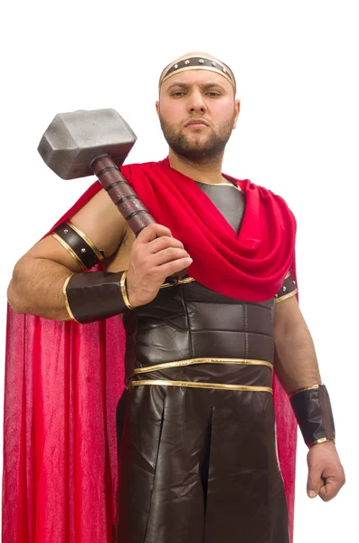 Gladiator med hammare isolerad på vit — Stockfoto