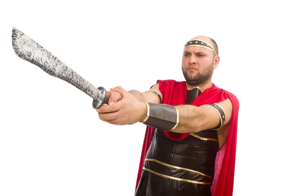 Gladiator houden zwaard geïsoleerd op wit — Stockfoto