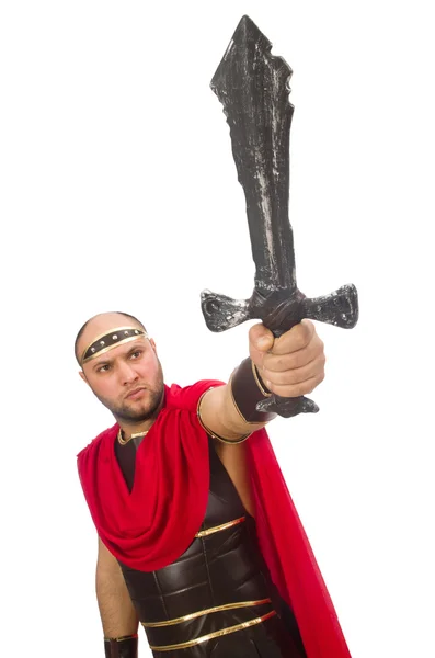 Gladiator med svärd isolerad på vit — Stockfoto