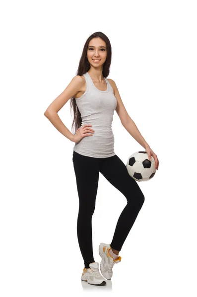 Дівчина з м'ячем ізольована на білому — стокове фото
