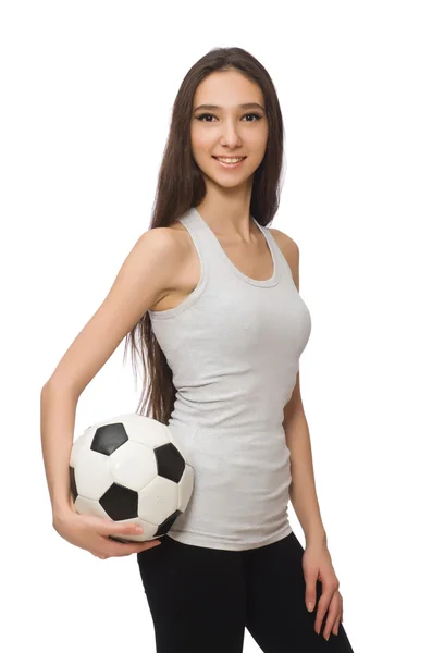 En flicka med boll isolerad på vitt — Stockfoto