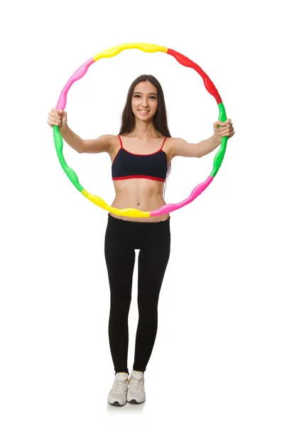 Ein Mädchen im Sportanzug mit Hula-Hoop-Reifen — Stockfoto