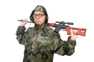 Beyaz izole silahlı askeri adam