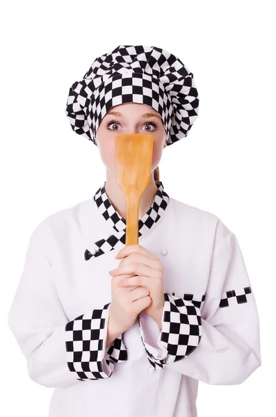 Chef donna isolata su bianco — Foto Stock