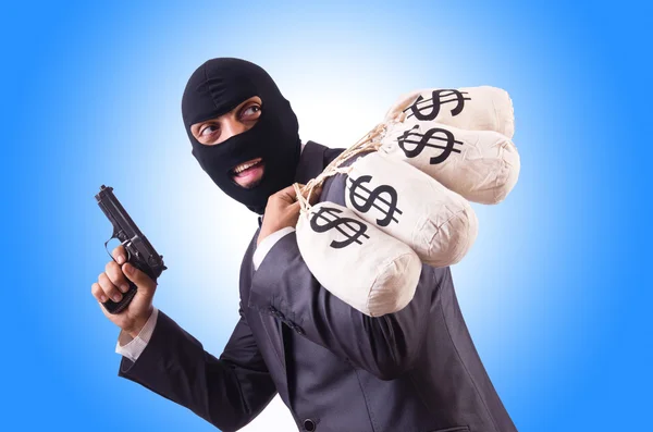 Gangster with bags of money — Stock Photo, Image