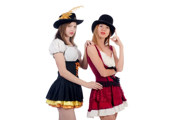 Flickor i bayerska kostymer isolerad på vit — Stockfoto