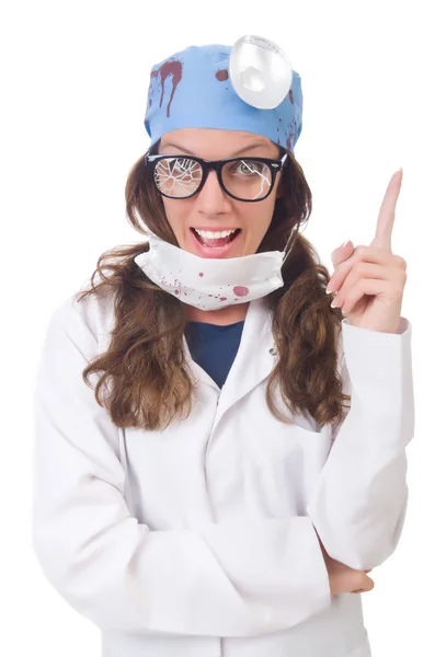 Kobieta młody lekarz odizolowany na białym — Zdjęcie stockowe