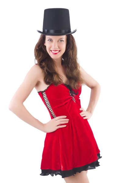 Young female model posing in red mini dress — Stock Photo, Image