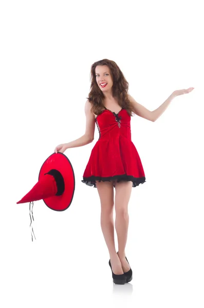 Young female model posing in red mini dress — Stock Photo, Image