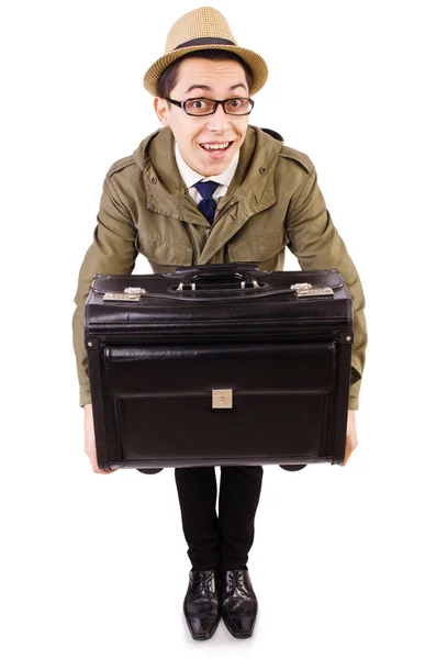 Joven con maletín aislado en blanco — Foto de Stock