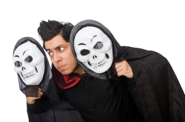 Hombre disfrazado de horror con máscara aislada en blanco —  Fotos de Stock