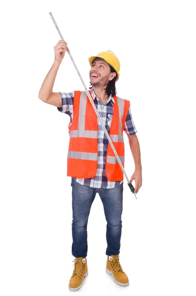 Stavební dělník s páskou line — Stock fotografie