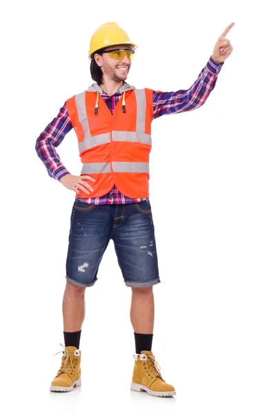 Young construction worker pressing vurtual button — Stock Photo, Image