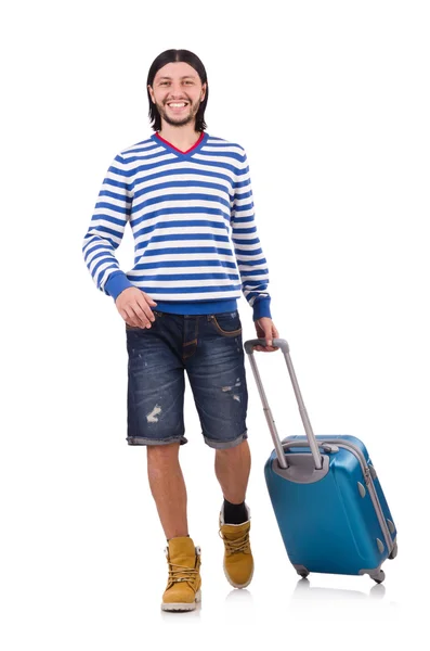 Tourist with bag on white — Stock Photo, Image