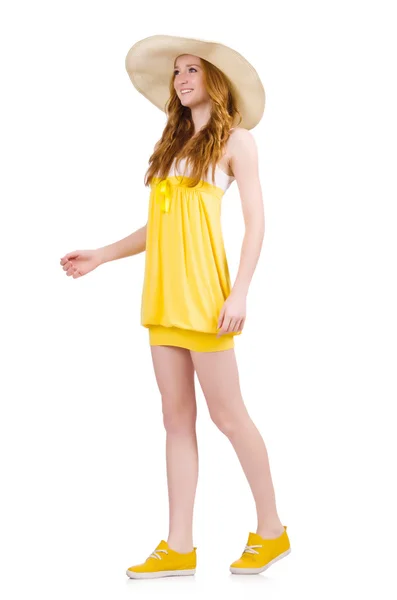 Mulher em vestido de verão amarelo — Fotografia de Stock
