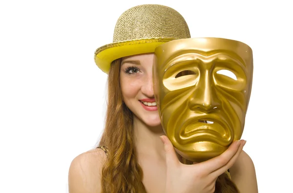 Girl in golden mask — Stock Photo, Image