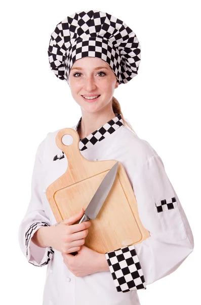 Жіночий шеф-кухар на білому — стокове фото