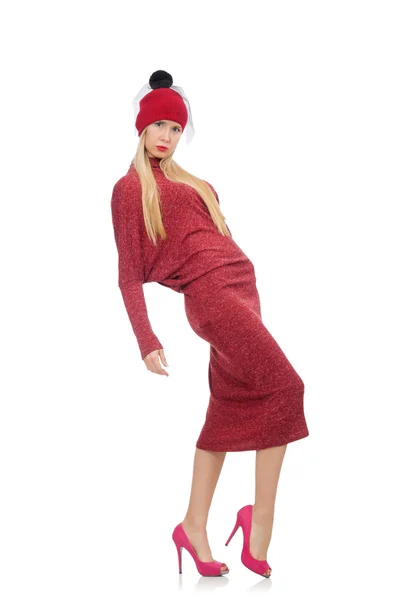 Ung kvinna i ruby klänning — Stockfoto