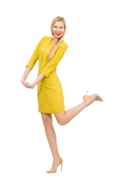 漂亮的女孩穿着黄色连衣裙 — 图库照片