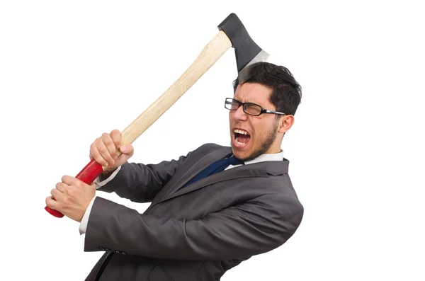 Young businessman holding a tool — Stock Photo, Image
