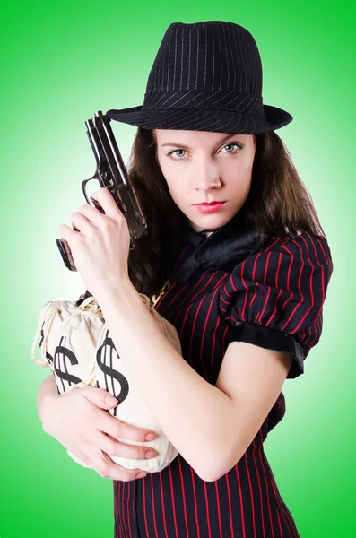 Gangster femme avec arme de poing — Photo