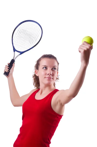 Woman tennis player isolated on white — Stock Photo, Image