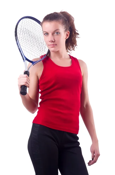 Femme Joueuse de tennis isolée sur blanc — Photo