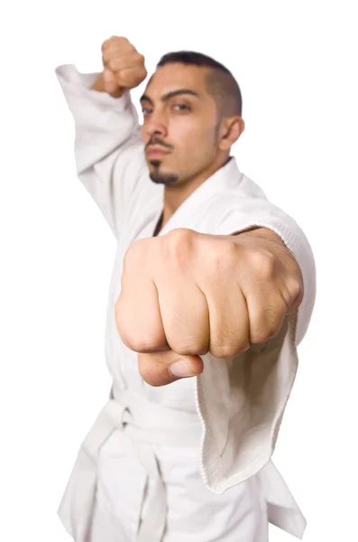 Luchador de karate aislado en el blanco — Foto de Stock