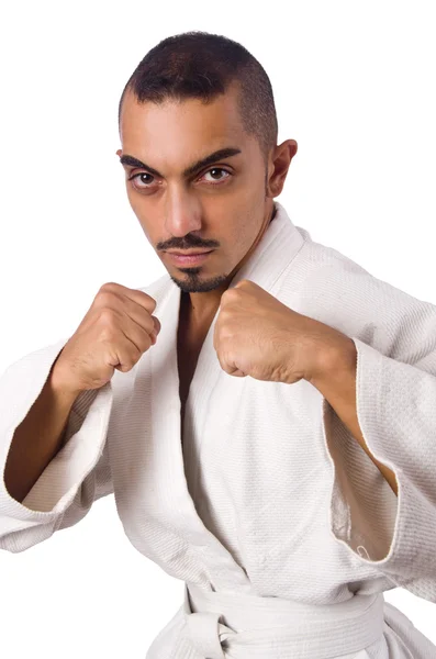 Luchador de karate aislado en el blanco — Foto de Stock