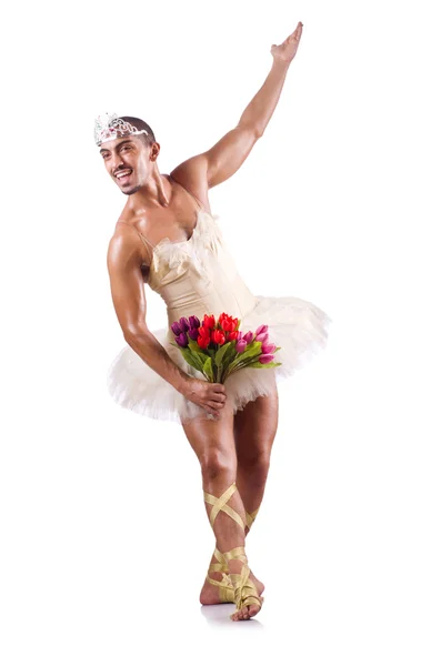 Homem em tutu realizando dança de balé — Fotografia de Stock