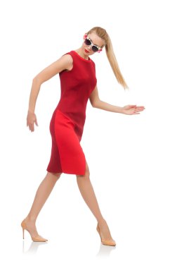 Kırmızı elbiseli genç bayan.