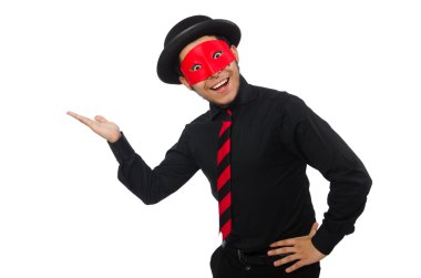 Young man with red mask isolated on white clipart