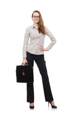 Dosyası olan iş kadını beyazla izole edilmiş.