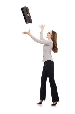 Dosyası olan iş kadını beyazla izole edilmiş.