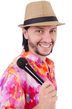 Beyaz izole renkli tişörtlü adam