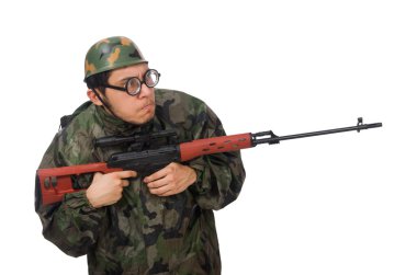 Beyaz izole silahlı askeri adam