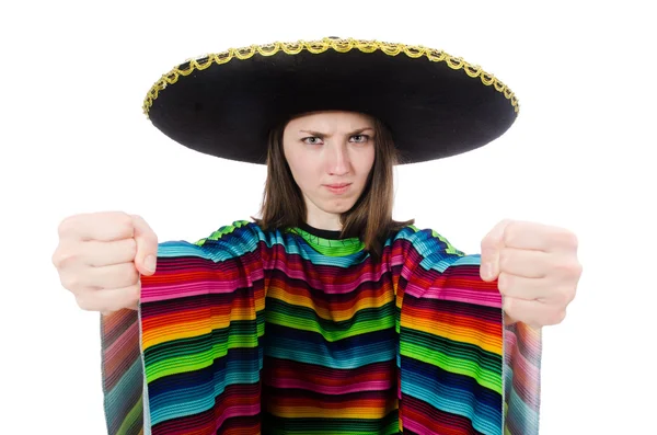 Vrij Mexicaans meisje in levendige pocho geïsoleerd op wit — Stockfoto