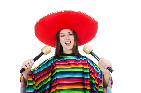かなりメキシコの女の子で鮮やかなpocho隔離された上に白 — ストック写真